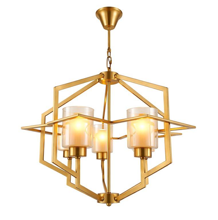 The Marco Vintage Chandelier 5-Light Vintage Chandelier - Antique Gold - Frosted Glass