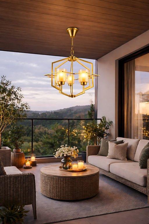 The Marco Vintage Chandelier 5-Light Vintage Chandelier - Antique Gold - Frosted Glass