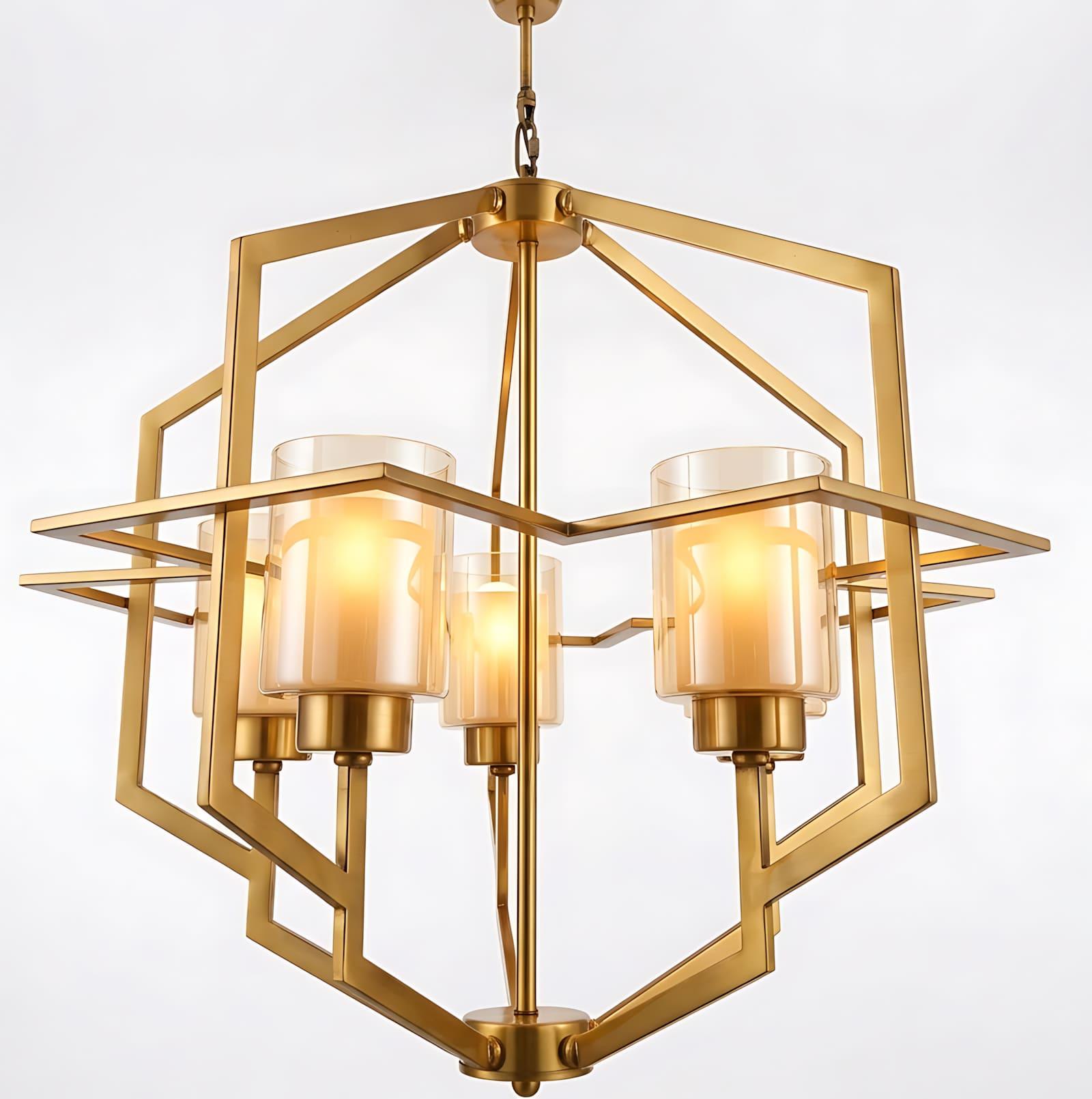 The Marco Vintage Chandelier 5-Light Vintage Chandelier - Antique Gold - Frosted Glass