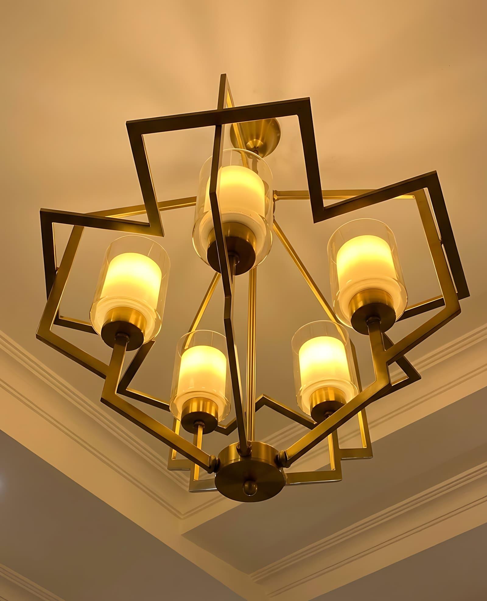 The Marco Vintage Chandelier 5-Light Vintage Chandelier - Antique Gold - Frosted Glass
