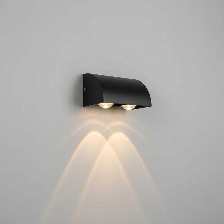 The Elaxi 4" Wide 2-Light Modern Outdoor LED Wall Light - Black - Aluminium