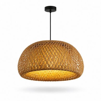 The Woven Basket 300mm Wide Dome Pendant Light - Natural Bamboo