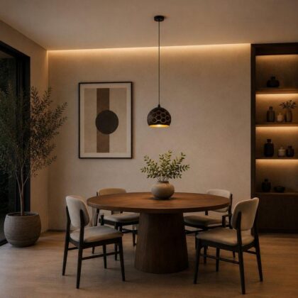 The Honeycomb 300mm Wide Dome Pendant Light - Matte Black & Gold Iron