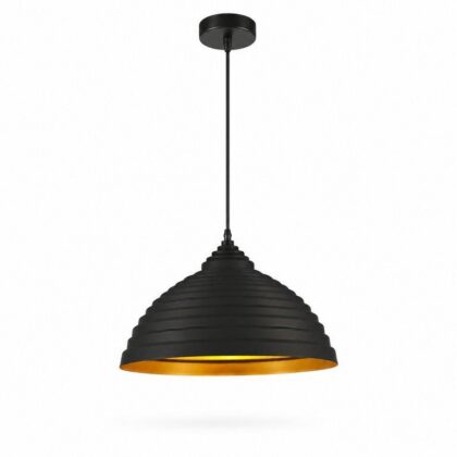 The Ribbed 400mm Wide Dome Pendant Light - Matte Black & Gold Aluminum