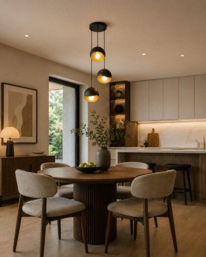 The Trio-Dome Chandelier - Matte Black & Antique Gold - 20cm Diameter