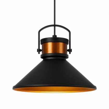 The Stirrup 360mm Wide Cone Pendant Light - Black & Copper Aluminum