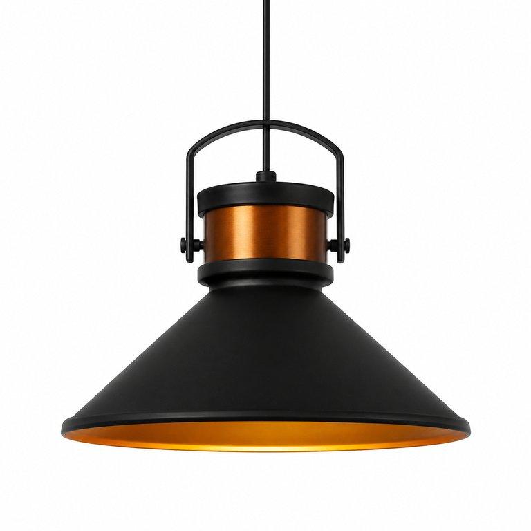 The Stirrup 360mm Wide Cone Pendant Light - Black & Copper Aluminum