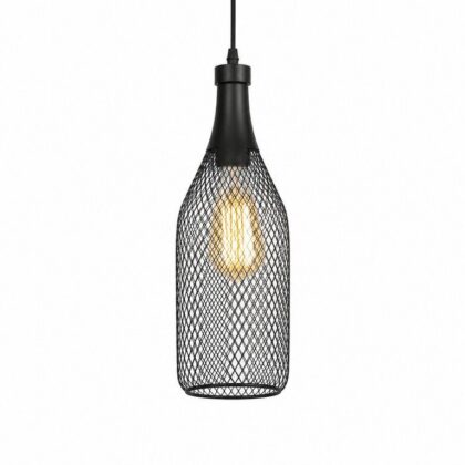 The Wire Cage 140mm Wide Bottle Pendant Light - Matte Black Iron