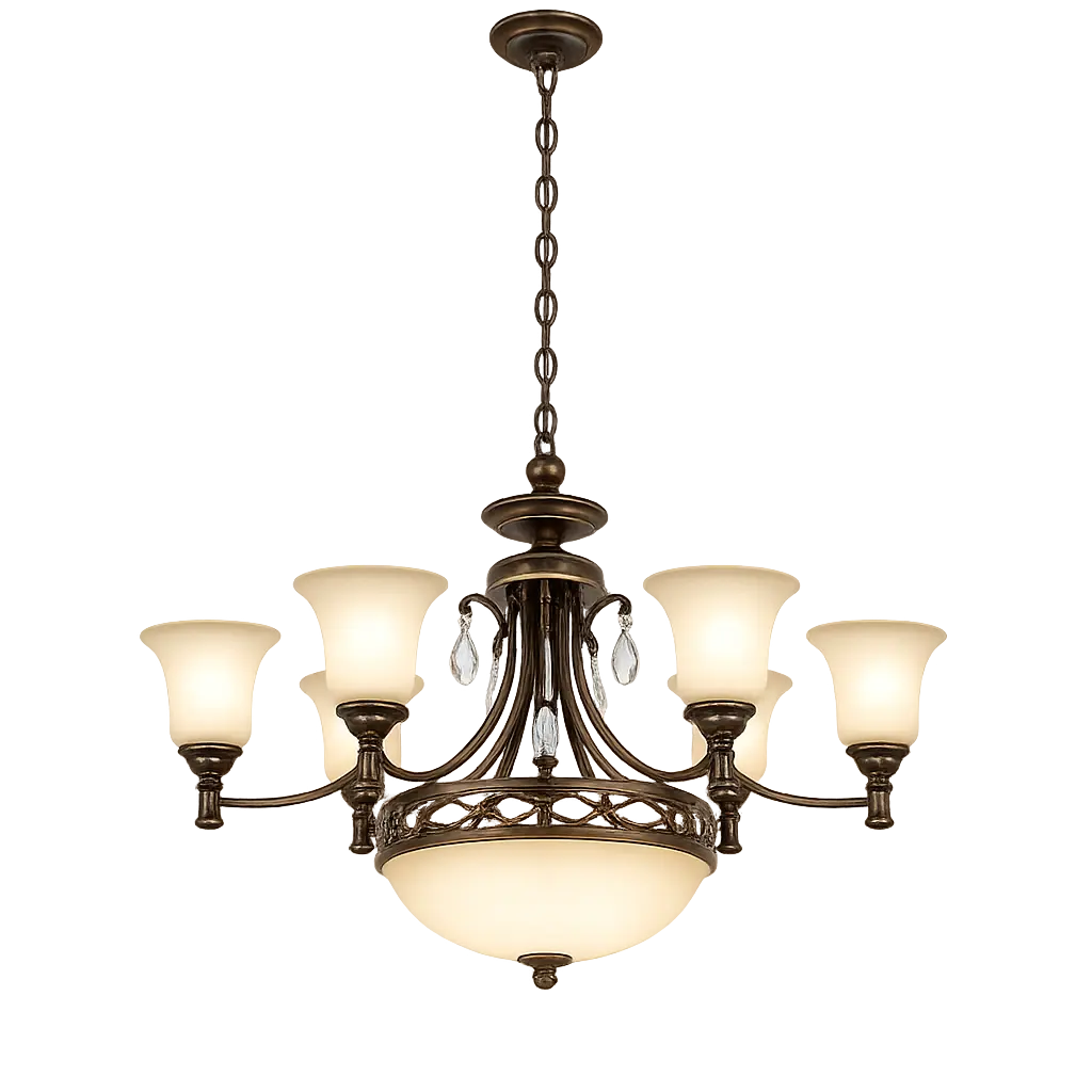 The Camber 650mm Wide 6-Light Chandelier - Antique Bronze