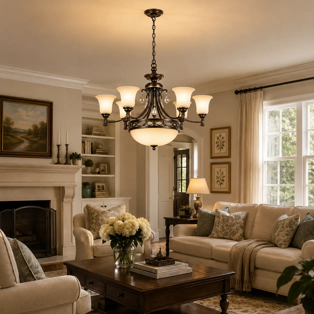 The Camber 650mm Wide 6-Light Chandelier - Antique Bronze