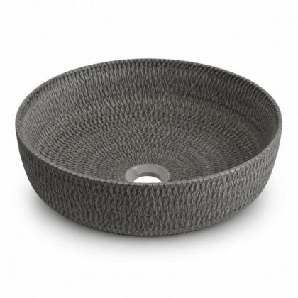 The Faux Solid Stone Pattern 420mm Diameter Round Counter-top Art Basin - Grey Finish