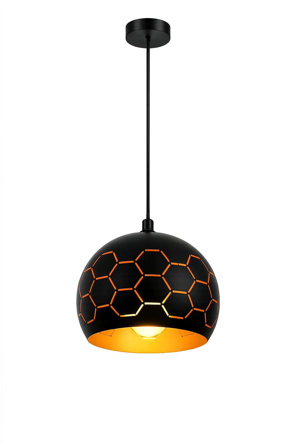 The Honeycomb 300mm Wide Dome Pendant Light - Matte Black & Gold Iron