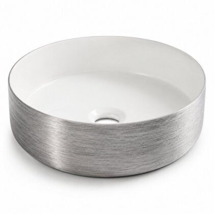 The Brushed Silver White 360mm Diameter Counter-top Basin - Silver & White Finish