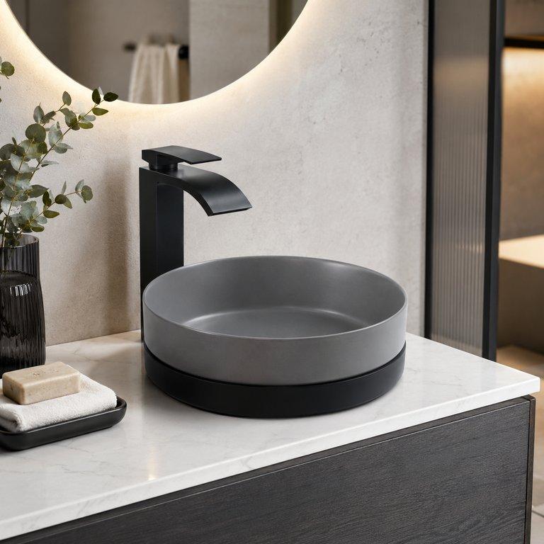 The Matte Black Grey 360mm Diameter Counter-top Basin – Black & Grey Finish — angle 1