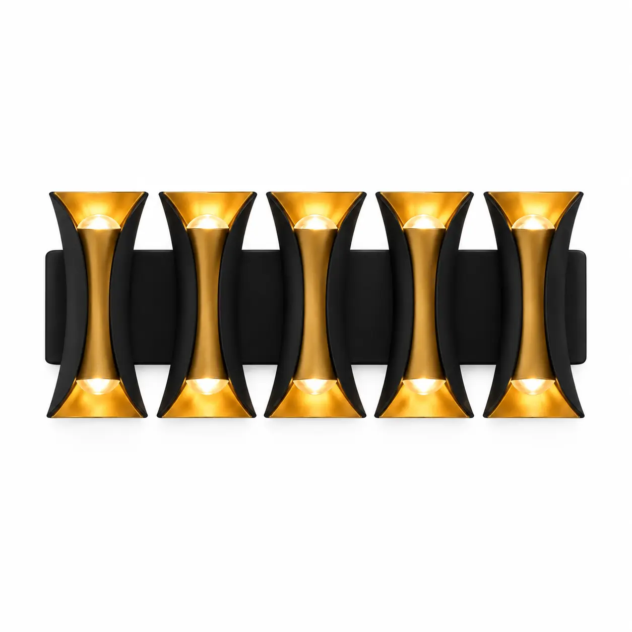 The Chevron Stepped Beam Outdoor Wall Light – 210mm Wide – Black & Gold Aluminum