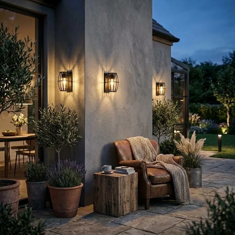 The Harbor Caged Cylinder Outdoor Wall Light – 150mm Wide – Matte Black Iron & Glass - angle 1