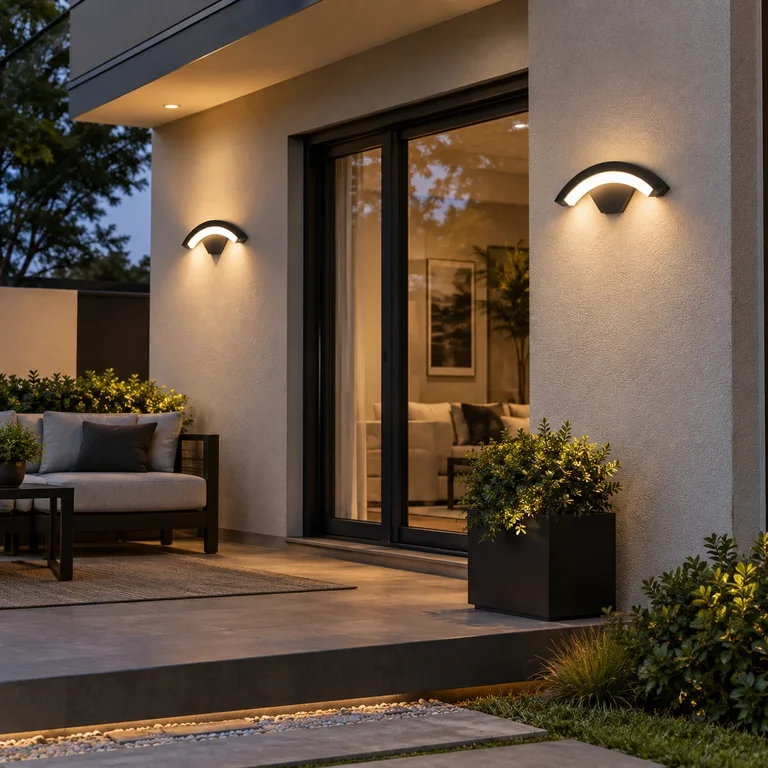 The Curved Fin Outdoor Wall Light – 290mm Wide – Matte Black Aluminum - angle 1