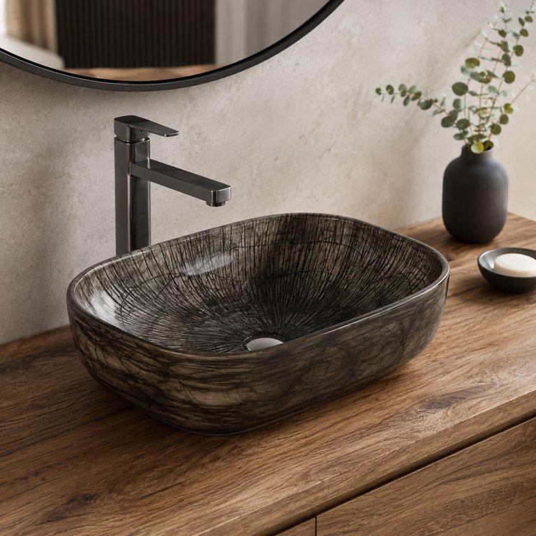 The Arc Lines 510mm Wide Oval Counter-top Basin – Dark Grey Finish — angle 1