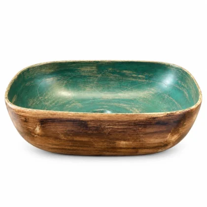 The Vintage Arc Lines 460mm Wide Rounded Rectangular Counter-top Art Basin - Green Grey Finish