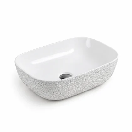 The Leopard Print White 510mm Wide Rounded Rectangular Counter-top Art Basin - White Finish