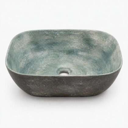 The Vintage Arc Lines 460mm Wide Rounded Rectangular Counter-top Art Basin - Green Grey Finish