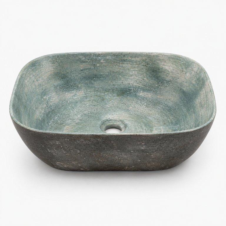 The Vintage Arc Lines 460mm Wide Rounded Rectangular Counter-top Art Basin – Green Grey Finish