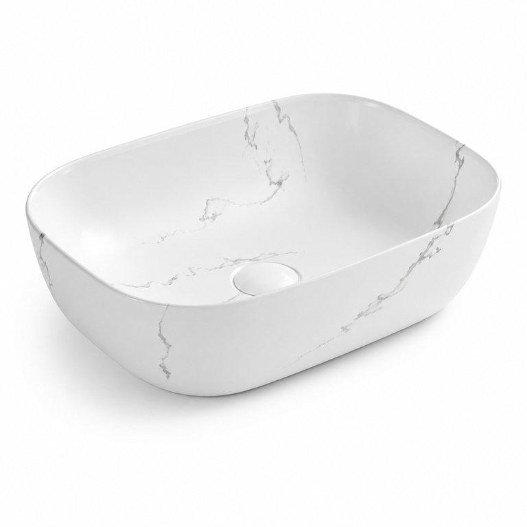 The White Stone Pattern 460mm Wide Oval Counter-top Basin – White Finish