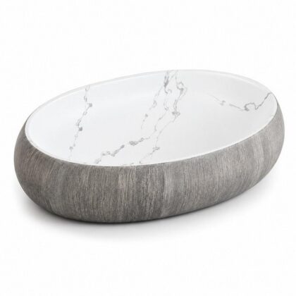 The Thin Stripes 600mm Wide Oval Counter-top Basin - White & Grey Finish