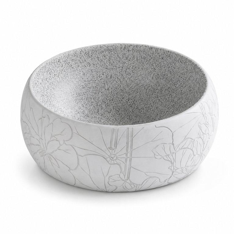 The Antique Lotus 400mm Diameter Round Counter-top Art Basin – White & Grey Finish