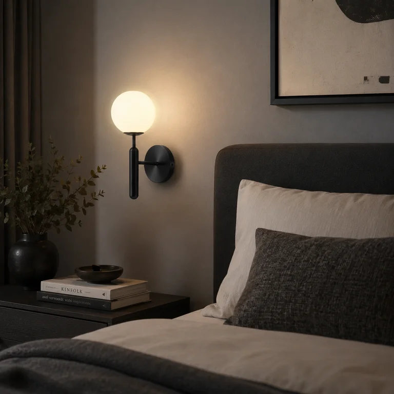 The Perch 150mm Wide Globe Wall Lamp – Matte Black Iron - angle 1