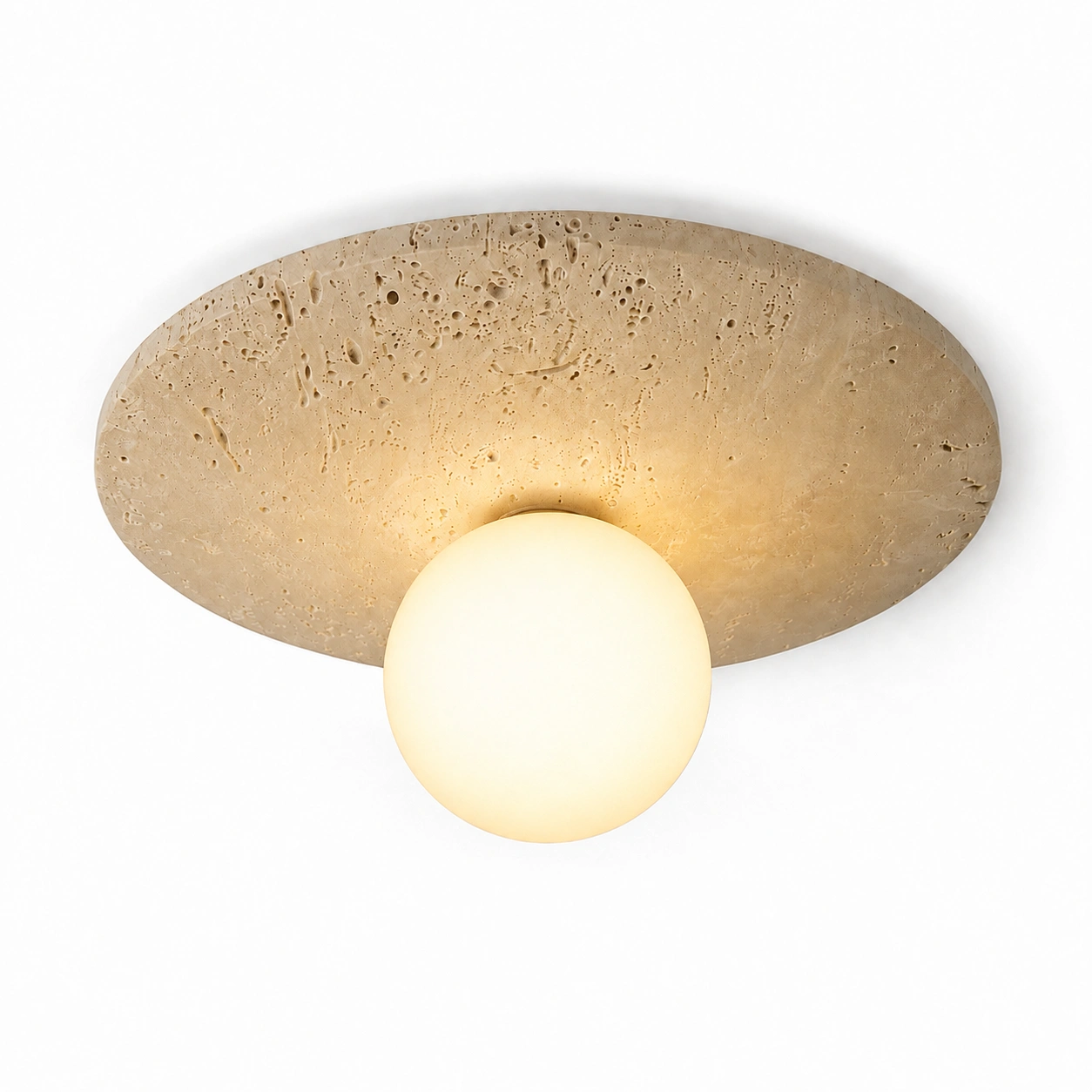 The Atlas 300mm Wide Stone Disc Wall Light – Natural Travertine