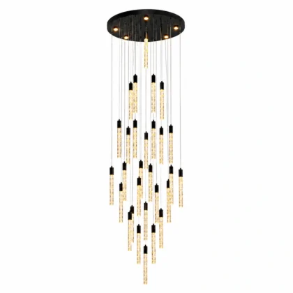 The Kindle 800mm Wide Cascading Crystal Staircase Chandelier - Shiny Black Aluminum