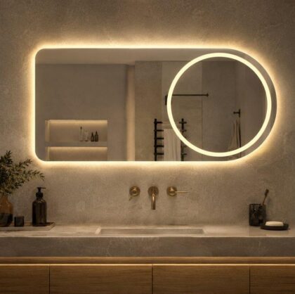 The Rounded 1300mm Wide Rectangular LED Mirror - 3 Color Back Light