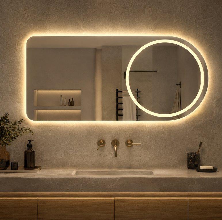 The Rounded 1300mm Wide Rectangular LED Mirror - 3 Color Back Light