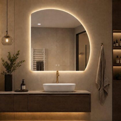 The 600mm Rounded Square LED Mirror With Time - 3 Colour Back Light