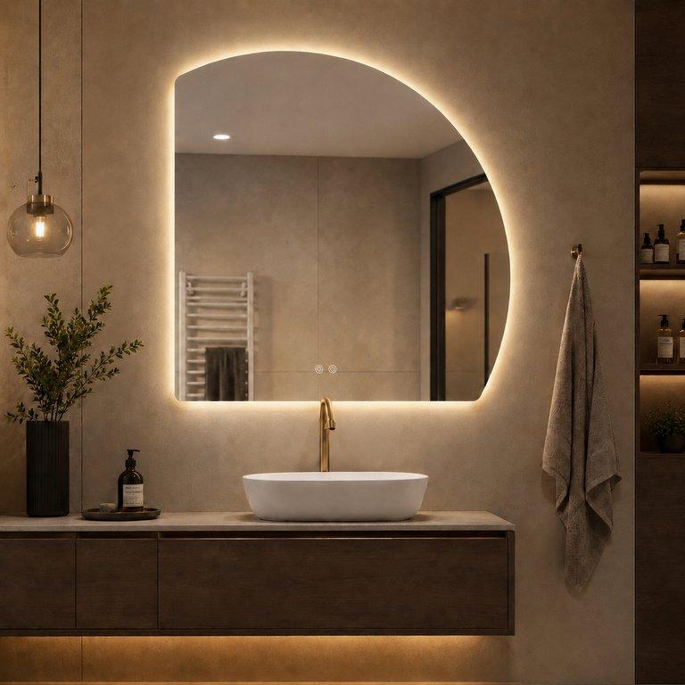 The 600mm Rounded Square LED Mirror With Time – 3 Colour Back Light