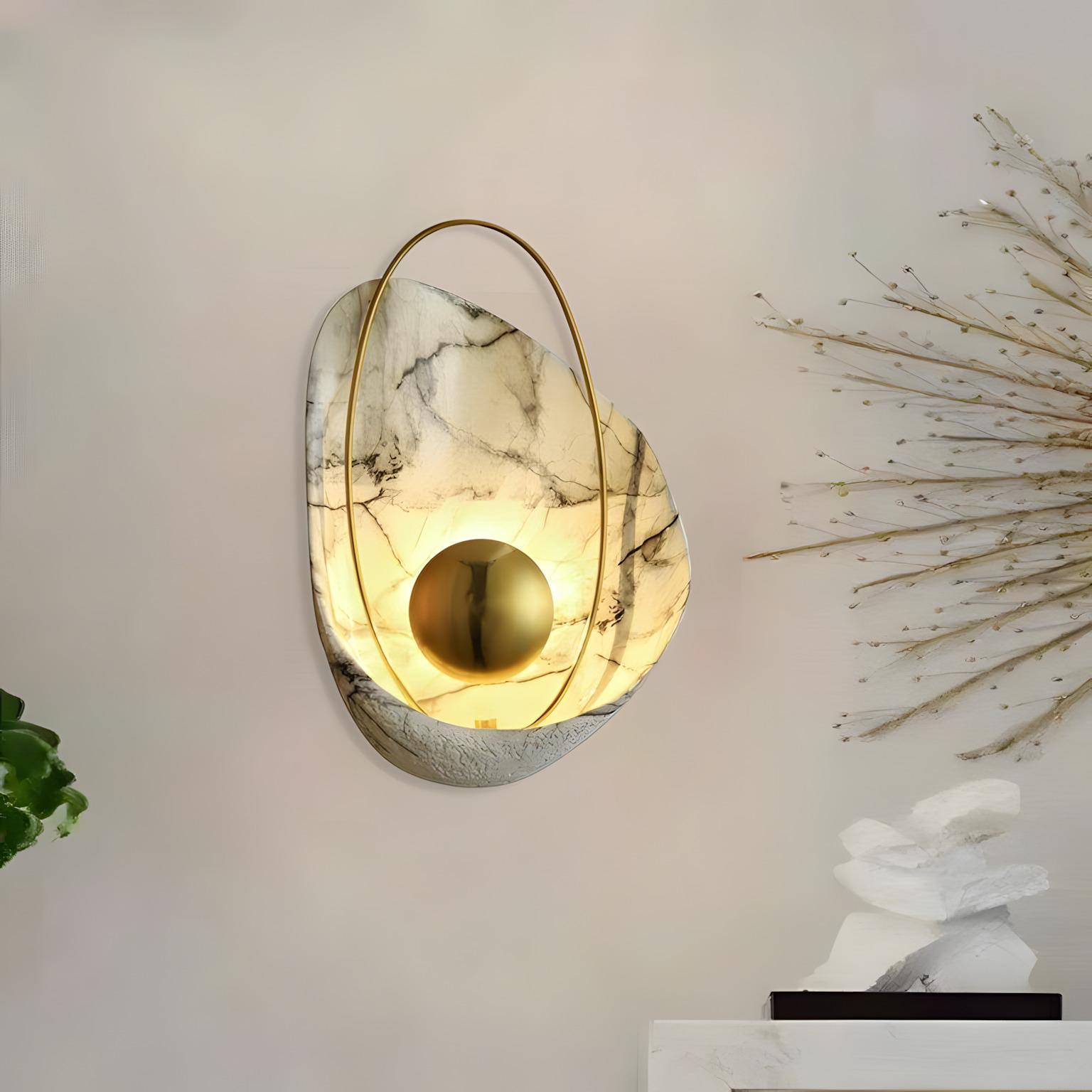 The Dawn 270mm Wide Organic Marble Wall Light – White Marble & Brushed Gold - angle 2