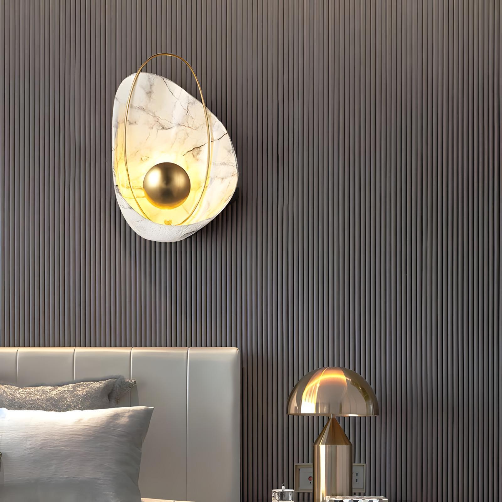 The Dawn 270mm Wide Organic Marble Wall Light – White Marble & Brushed Gold - angle 3