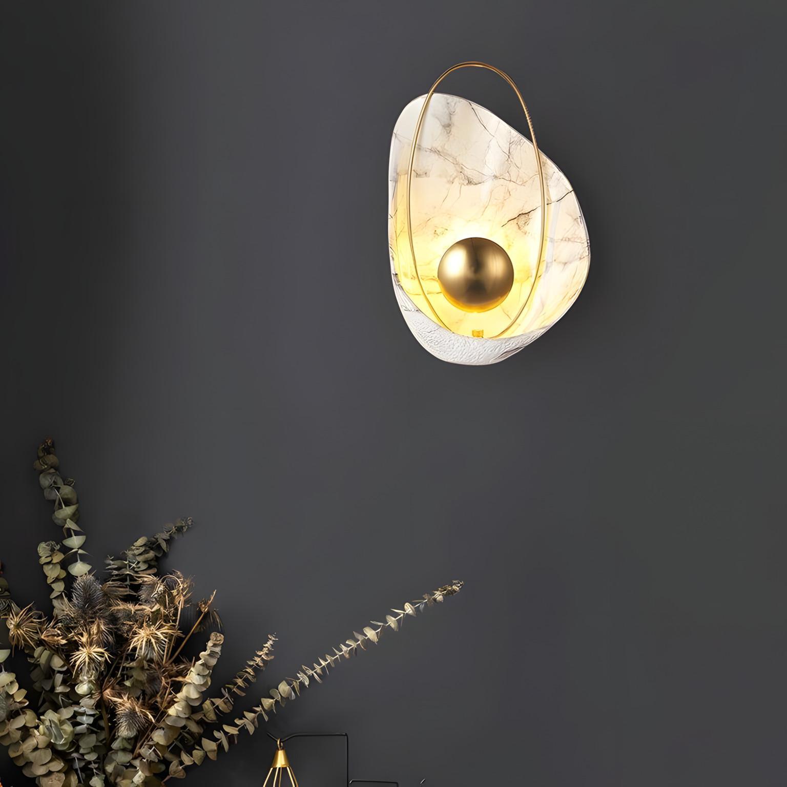 The Dawn 270mm Wide Organic Marble Wall Light – White Marble & Brushed Gold - angle 4