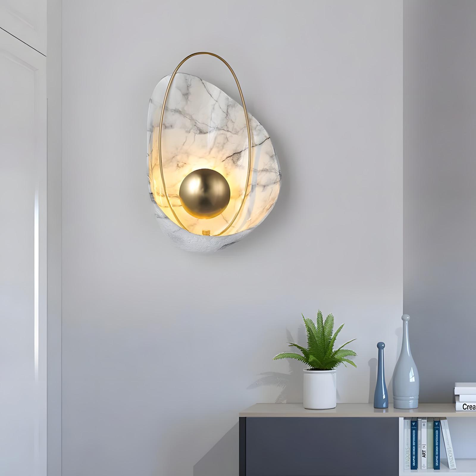 The Dawn 270mm Wide Organic Marble Wall Light – White Marble & Brushed Gold - angle 5