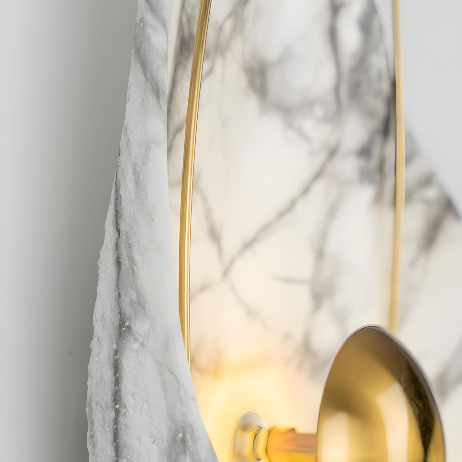 The Dawn 270mm Wide Organic Marble Wall Light – White Marble & Brushed Gold - angle 6